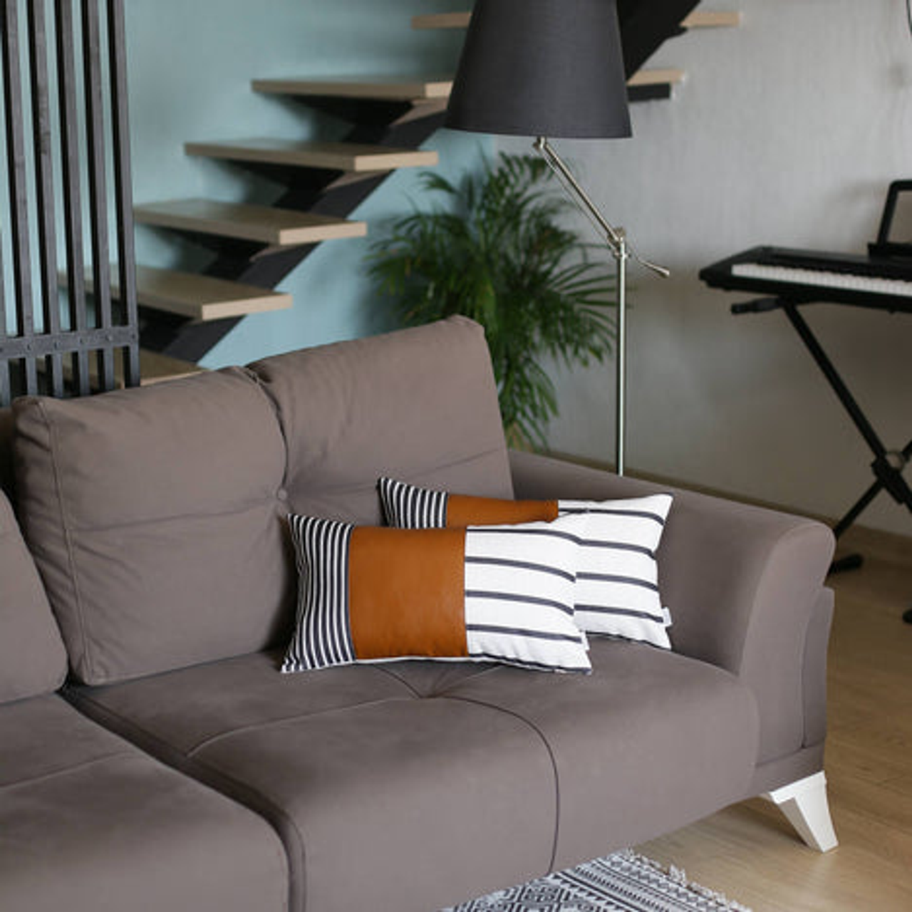 Bohemian Striped Vegan Faux Leather Throw Pillow Covers - S001242B001896P000004V002