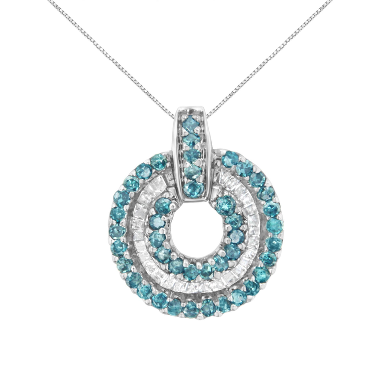14KT White Gold 1/2 cttw Treated Blue Diamond Round Pendant Necklace (I-J, I1-I2) 14KT White Gold 1/2 cttw Treated Blue Diamond Round Pendant Necklace (I-J, I1-I2)