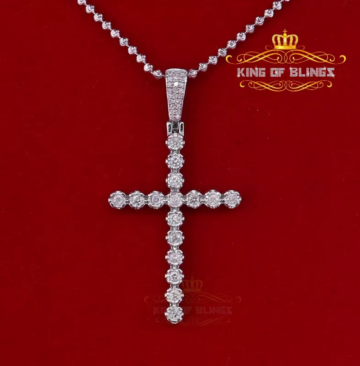 10K White Gold Finish Silver Real Diamond Cross Pendant - 19271W-A159KOB 10K White Gold Finish Silver Real Diamond Cross Pendant - 19271W-A159KOB