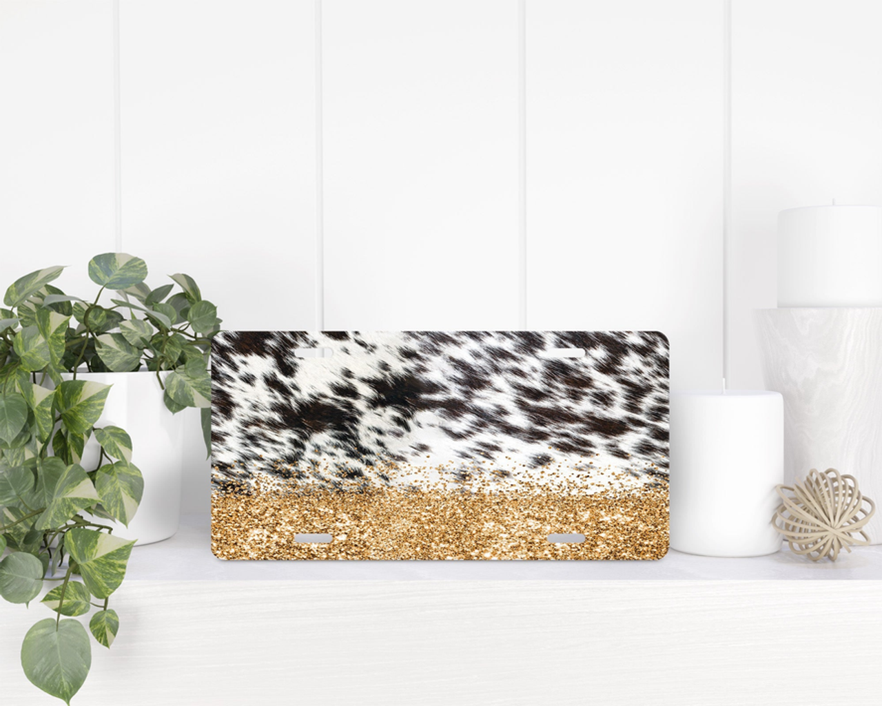 faux cowhide faux glitter|License Plate faux cowhide faux glitter|License Plate