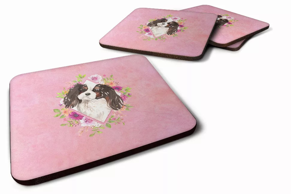 Flowers Design with Dog Foam Coaster Set of 4 - S000213B001695P003247V000
