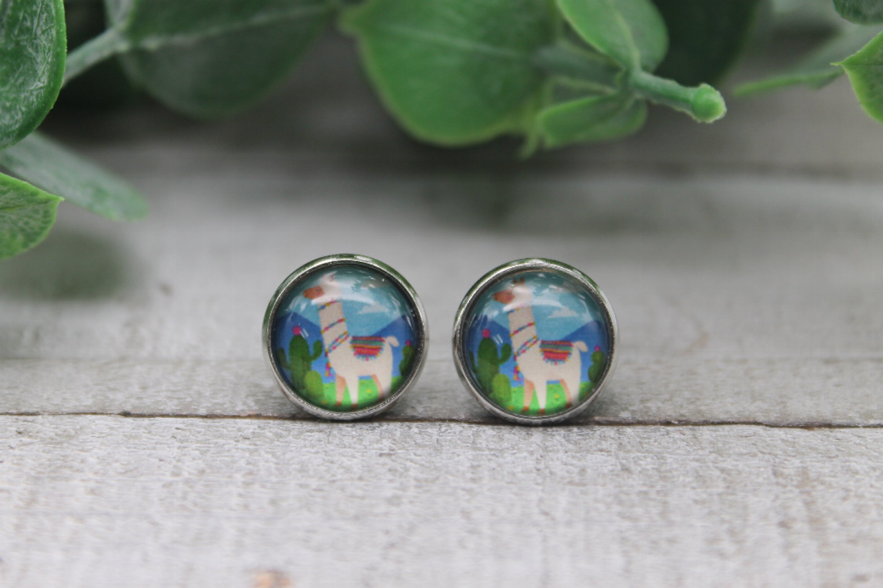 Serape Llama  Glass Stud Earrings