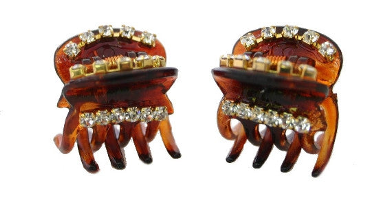 Tiny Hair Claws Decorated with Crystal Rhinestones - 6673-2--2