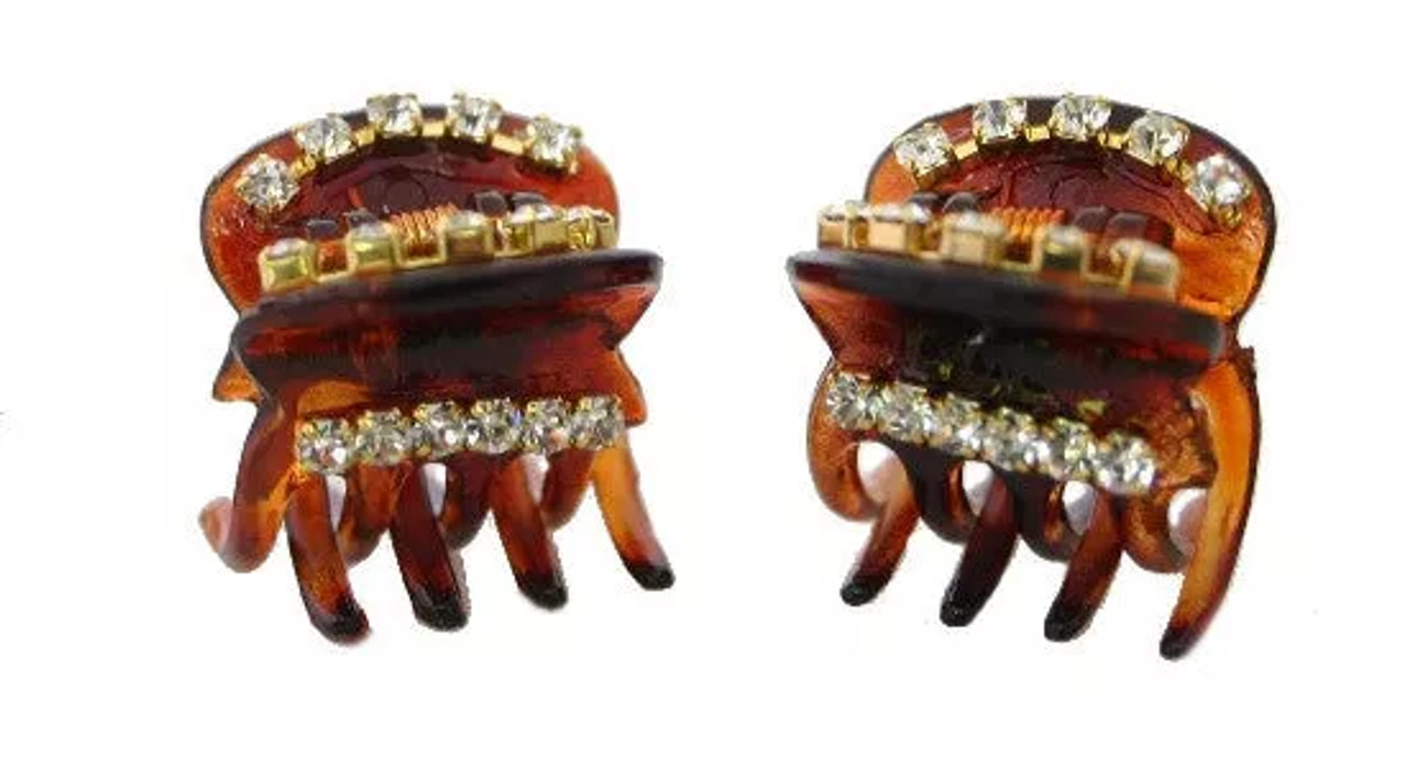 Tiny Hair Claws Decorated with Crystal Rhinestones - 6673-2--8