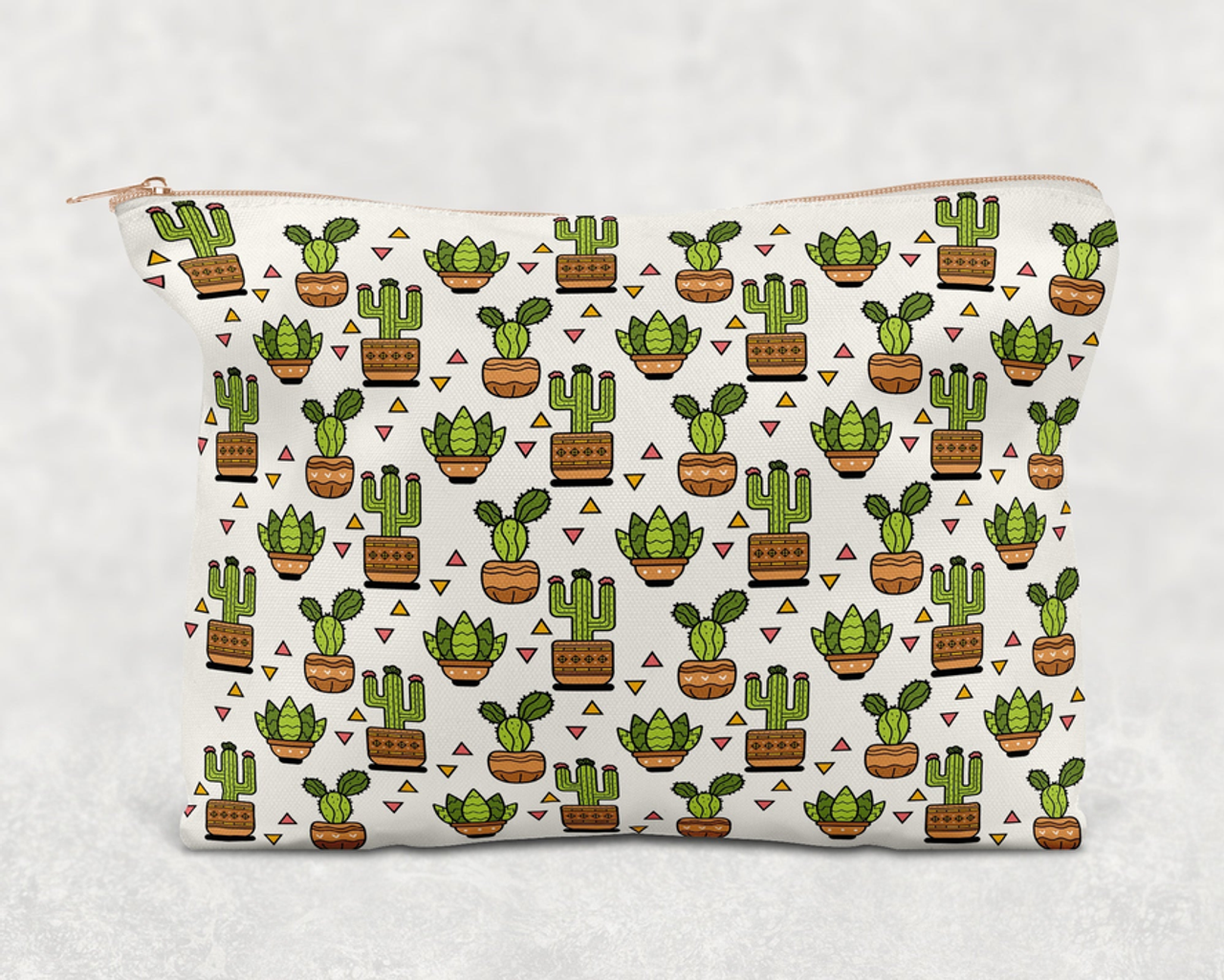 Cactus Printed Canvas Zipper Bag