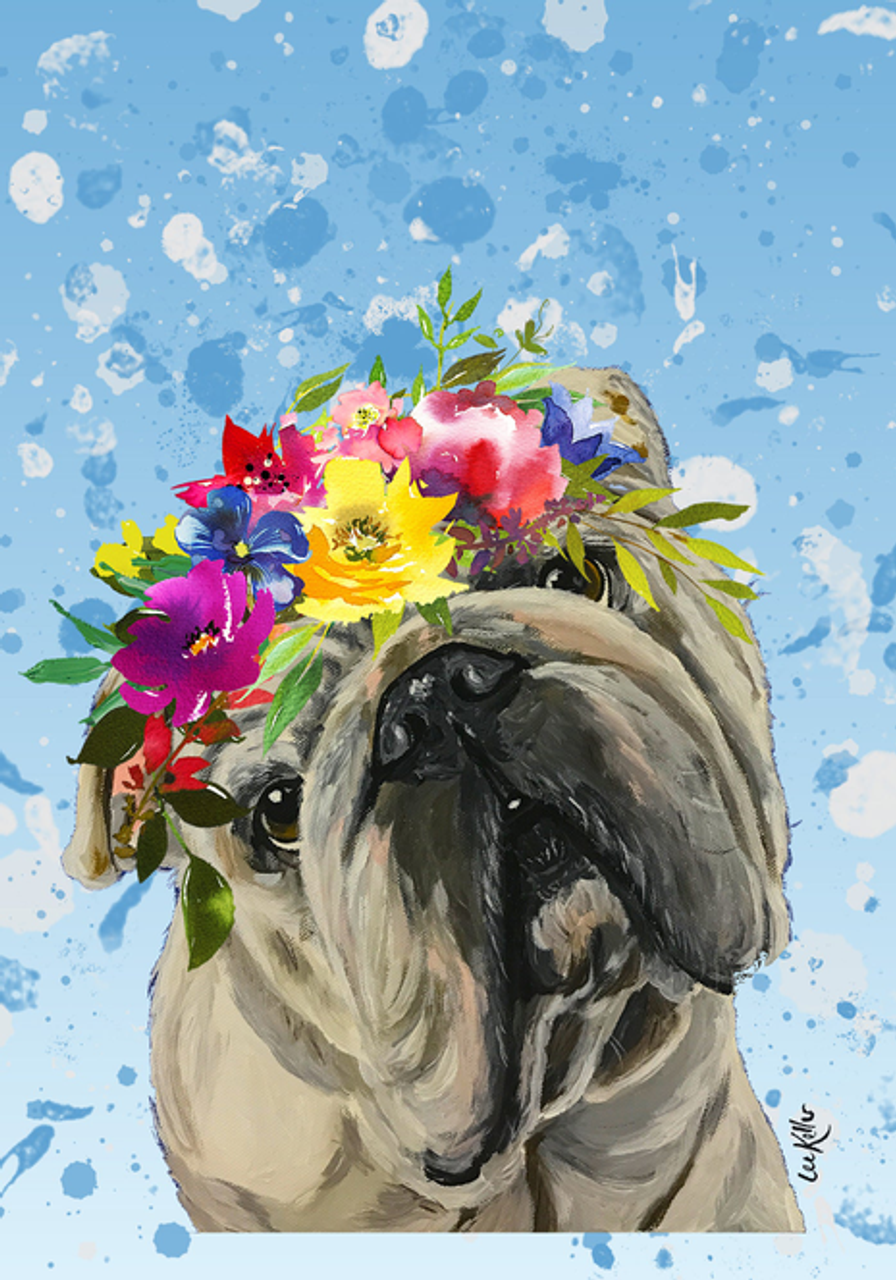 English Bull Dog - Hippie Hound Studios Summer Crown  House and Garden Flags