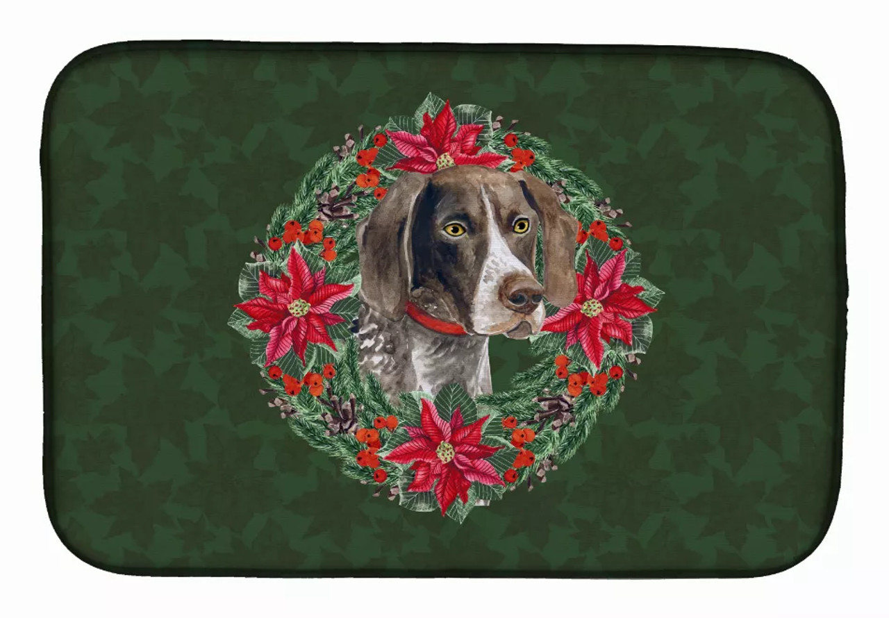 Poinsettia Wreath Dog on Dish Drying Mat - S000213B001695P115614V004