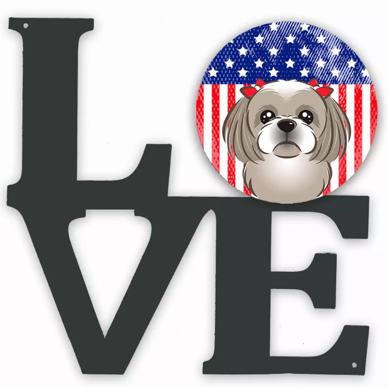 American Flag and Dog Face Metal Wall Artwork LOVE - S000213B001695P011524V000