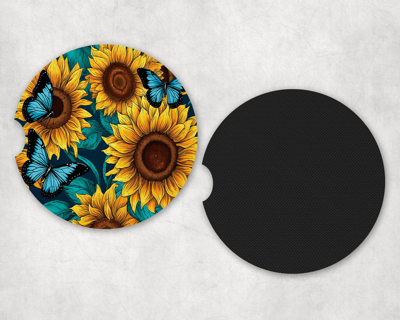 Sunflower Butterflies Neoprene Car Coaster Set - 3269-7