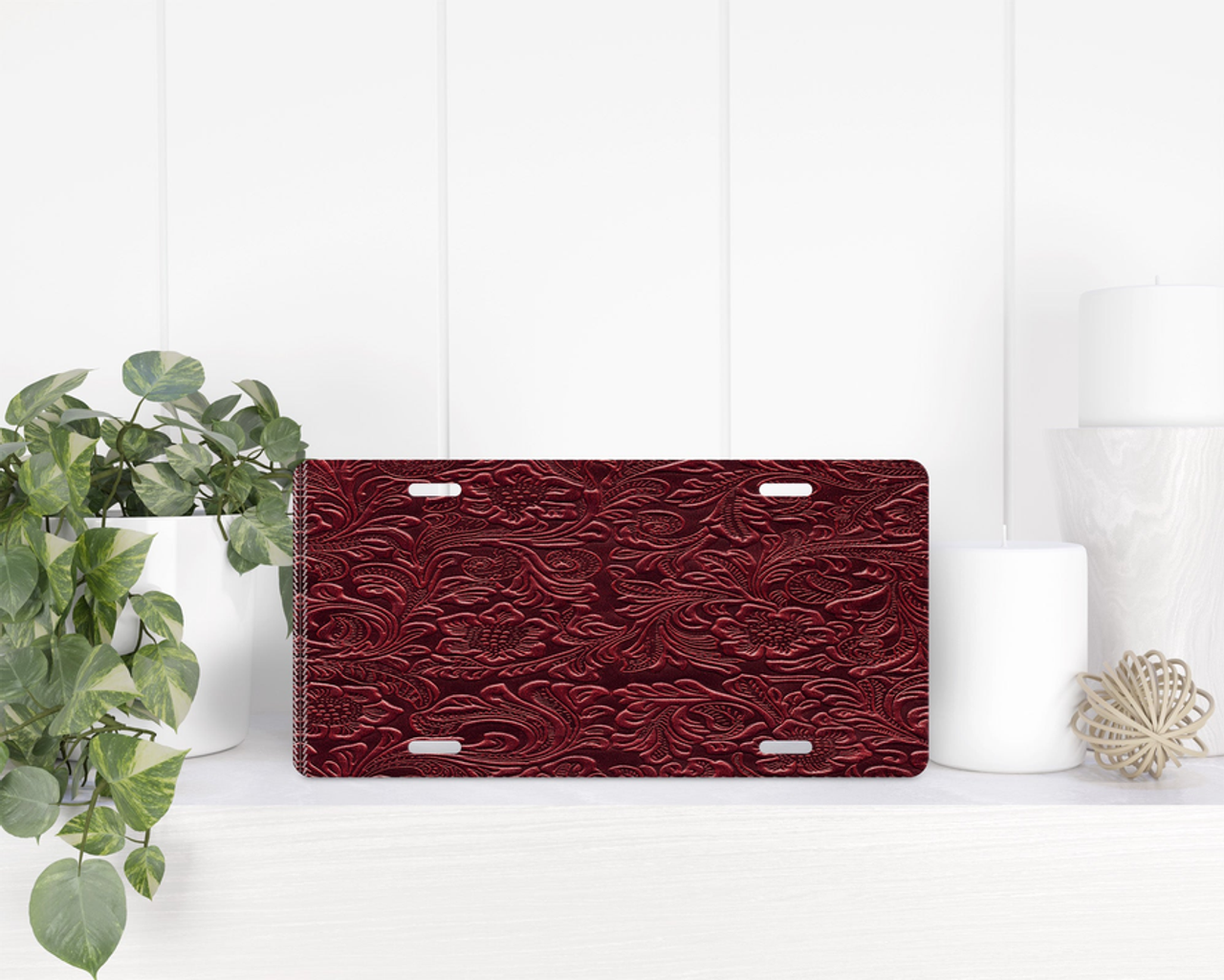 Maroon faux leather License Plate