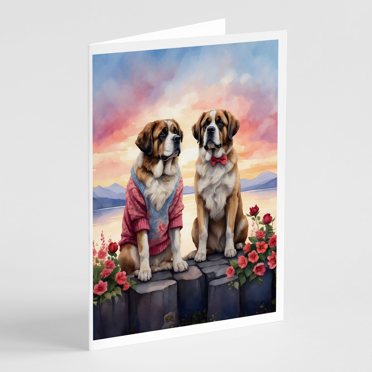 Saint Bernard Two Hearts Greeting Cards Pack of 8