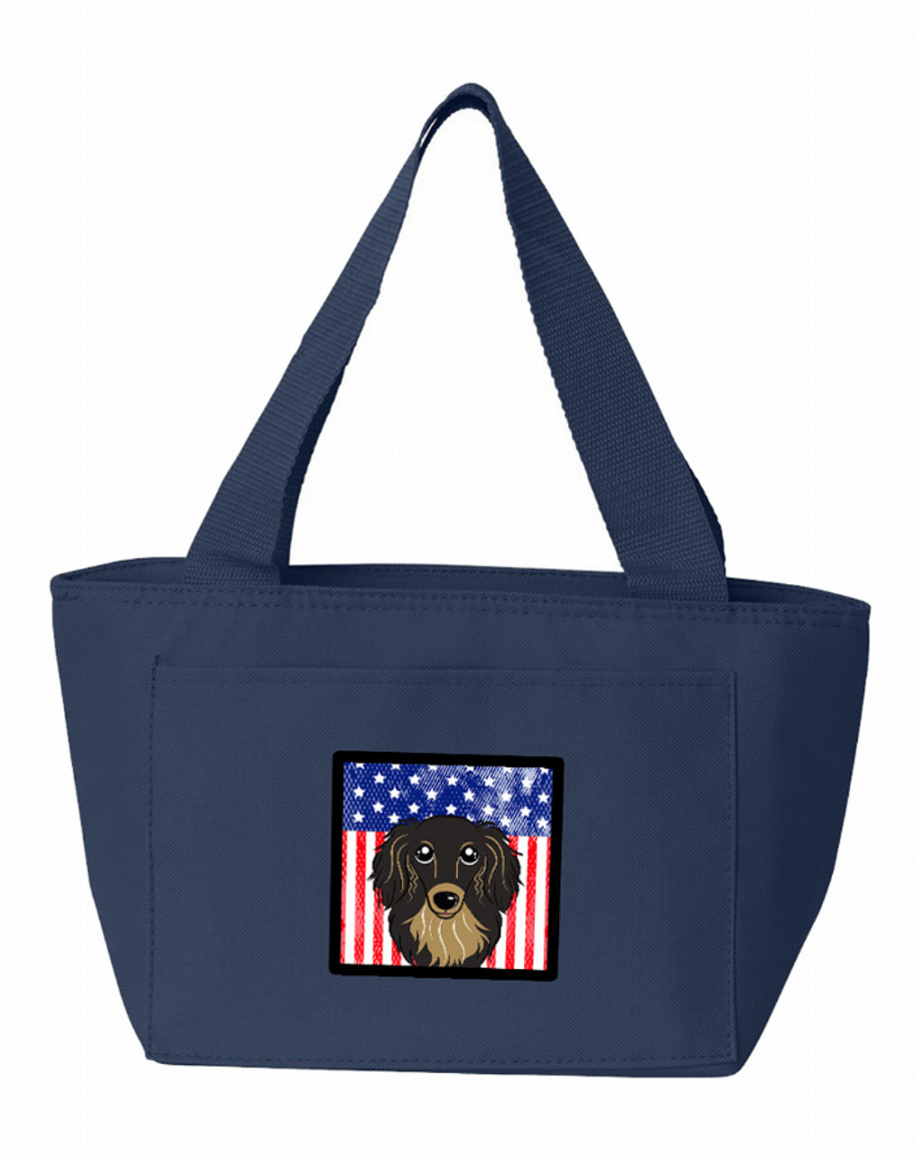 American Flag and Longhair Black and Tan Dachshund Lunch Bag