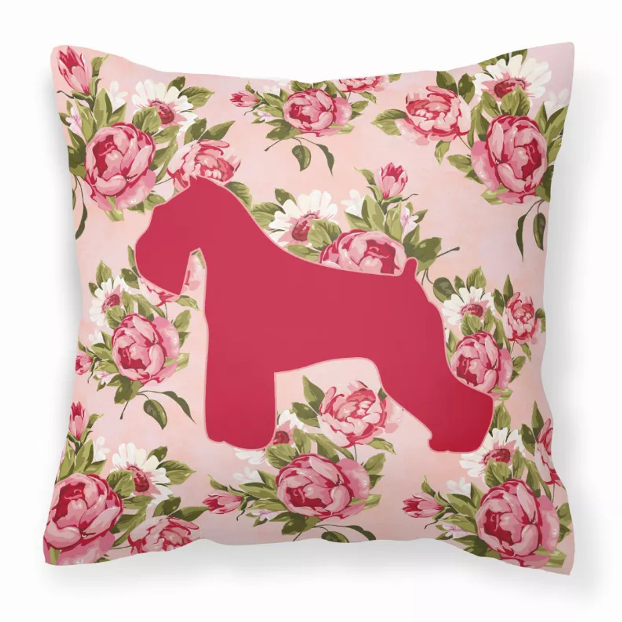 Dog Silhouette Shabby Chic Roses Fabric Decorative Pillow - S000213B001695P068308V000