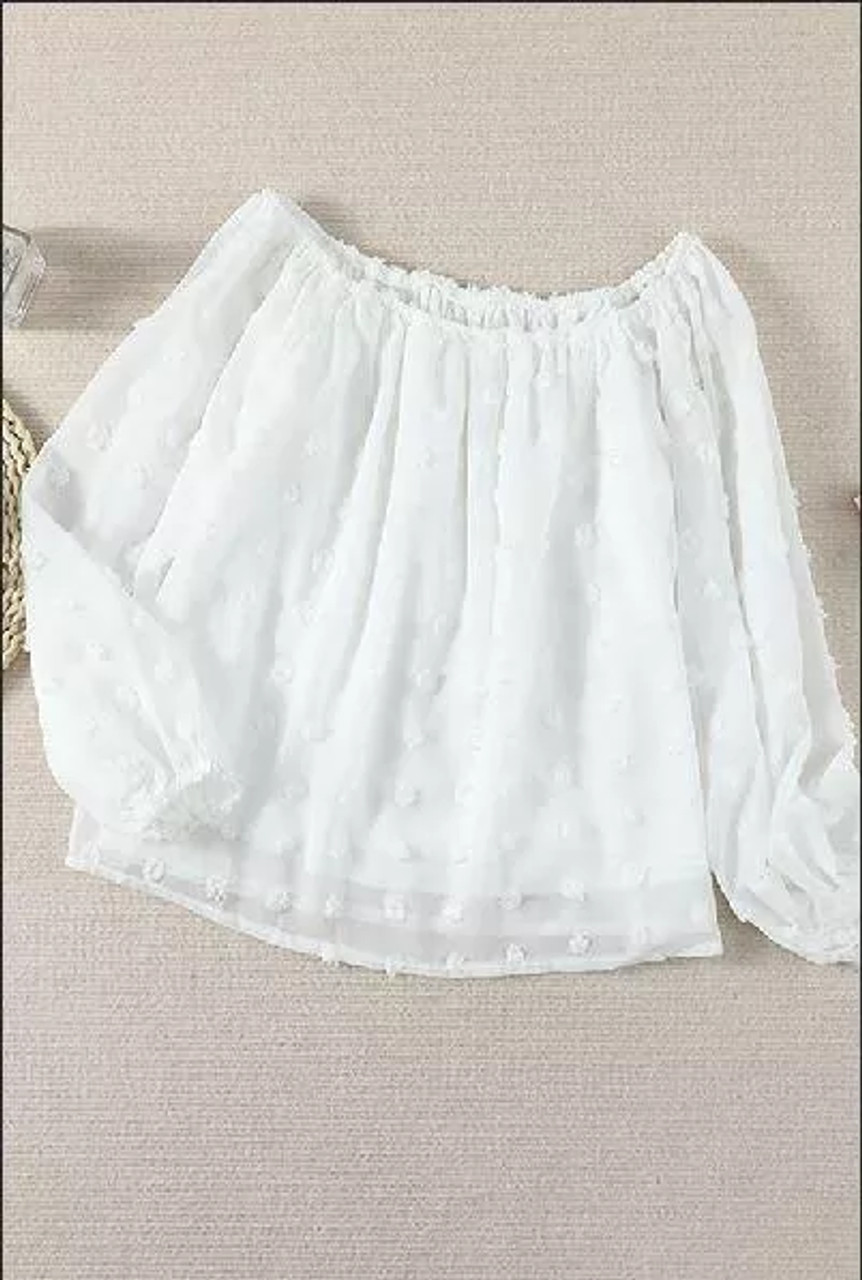 Off Shoulder Swiss Dot Blouse