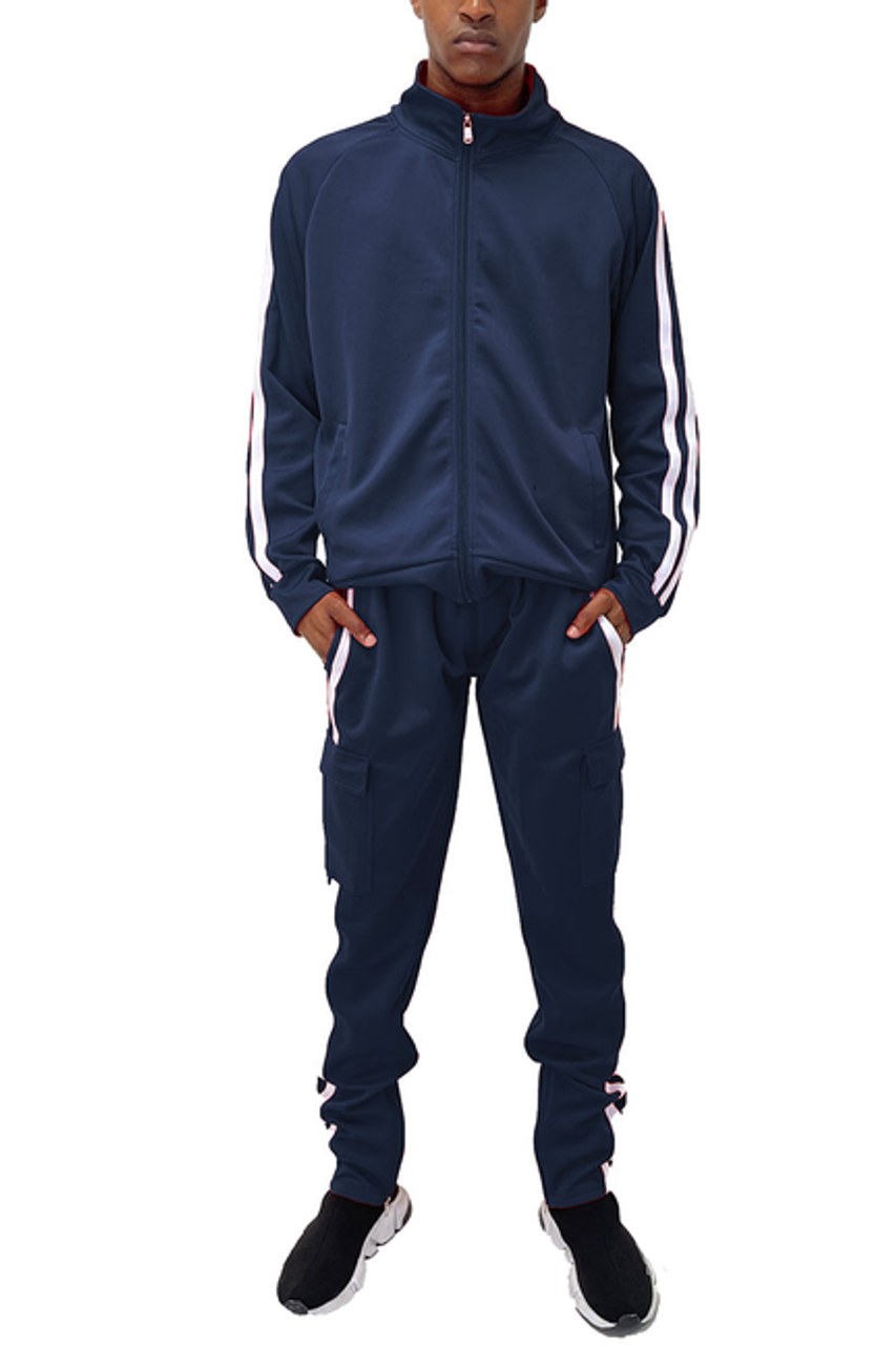 Two Stripe Cargo Pant Set - SET500-700-NVWHT-2XL