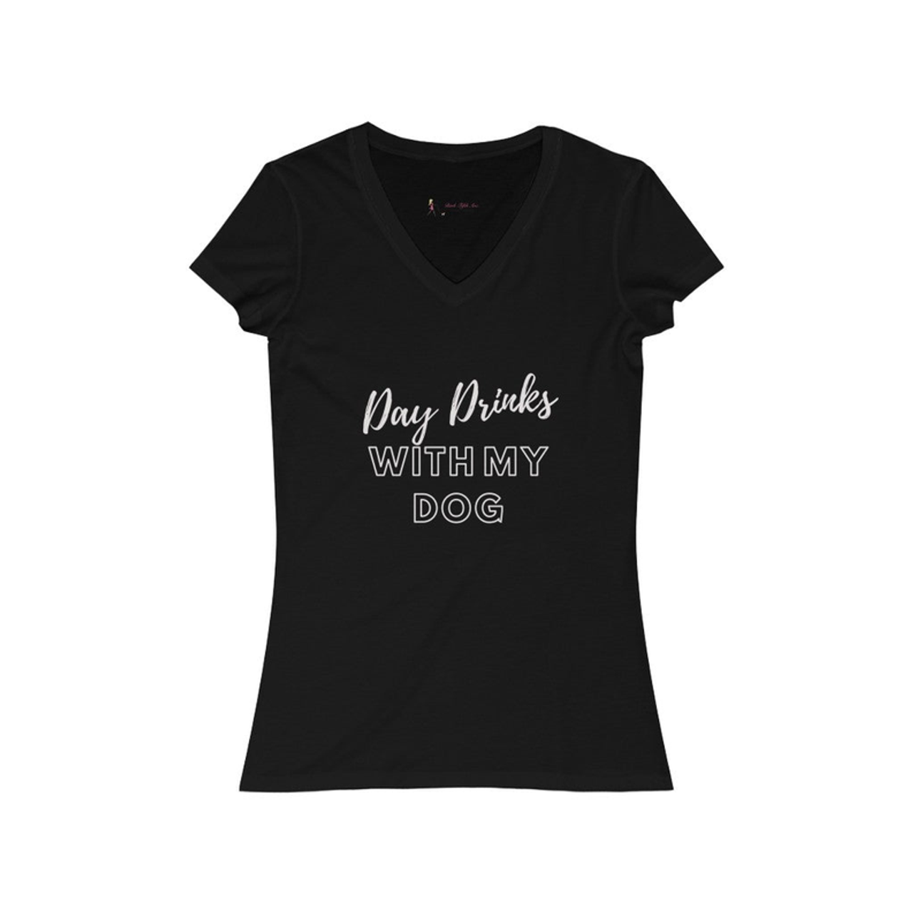 Day Drinks with My Dog- Women's Jersey Short Sleeve V-Neck Tee - S002142B002493P000452V017