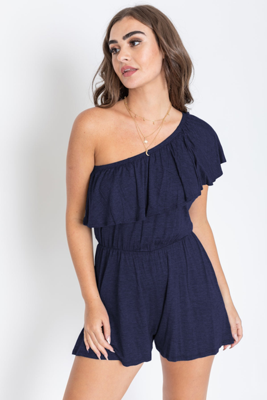 Ruffle One Shoulder Romper - F3-Eloges-3748 Ruffle One Shoulder Romper - F3-Eloges-3748