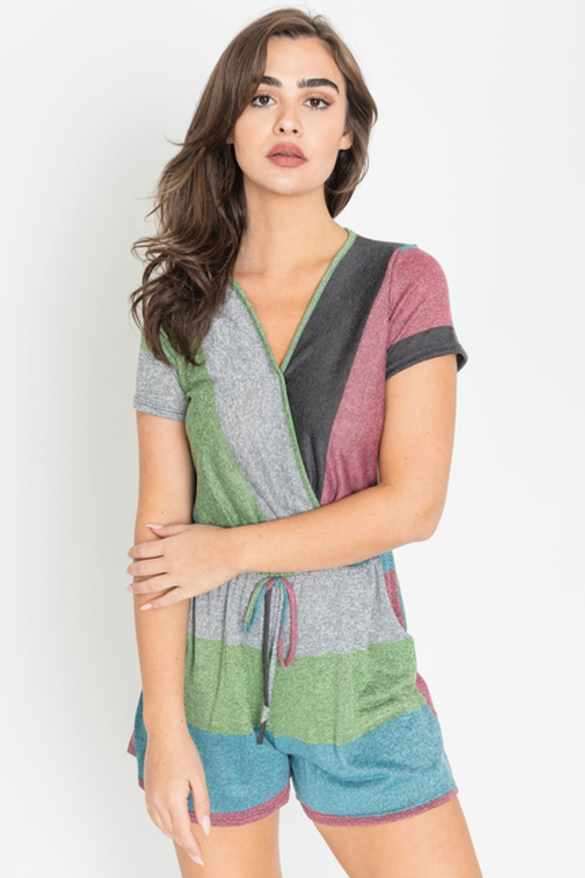 Heather & Short Sleeve Surplice Romper - F3-Eloges-1903