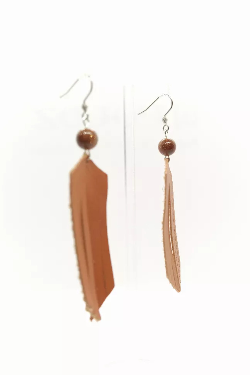 Pumpkin Fringe Leather and Sunstone Earrings