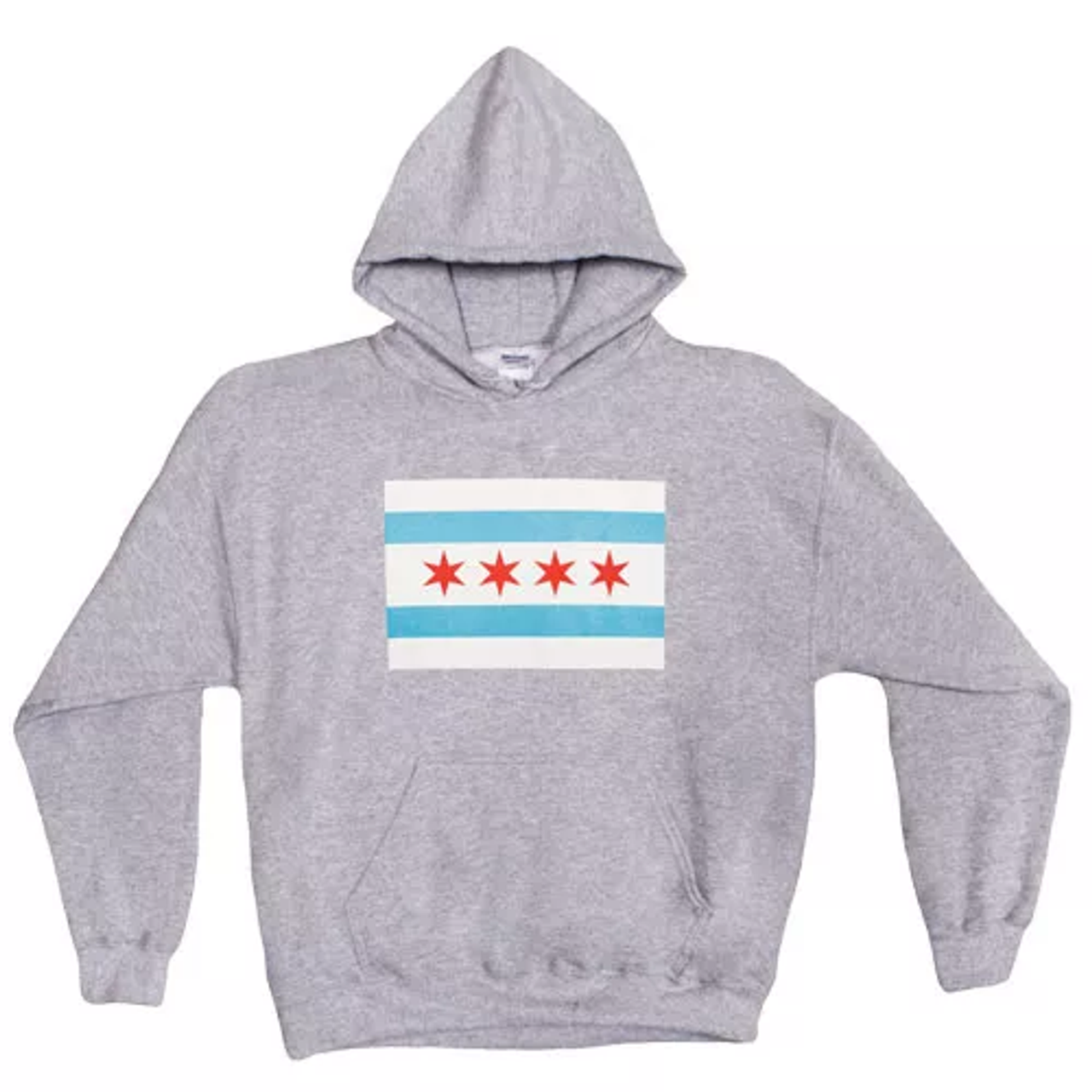 Pullover/Hooded Grey Sweatshirt-Chicago Flag