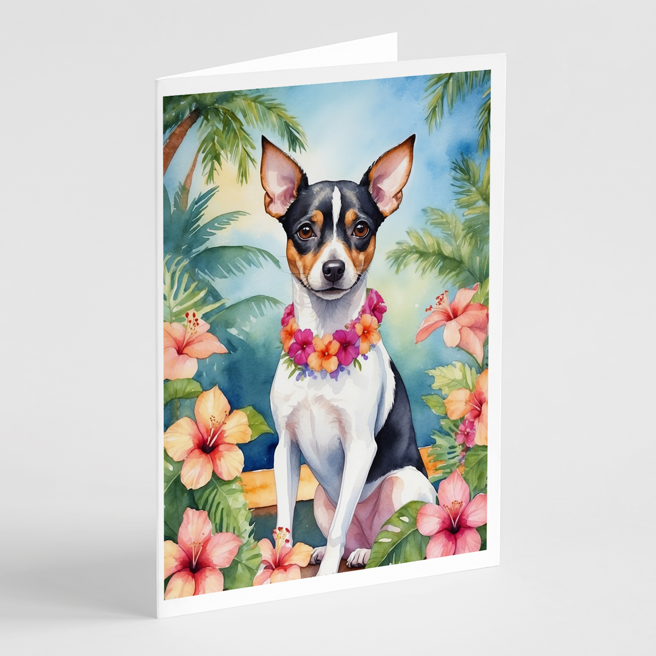 Rat Terrier Luau Greeting Cards Pack of 8
