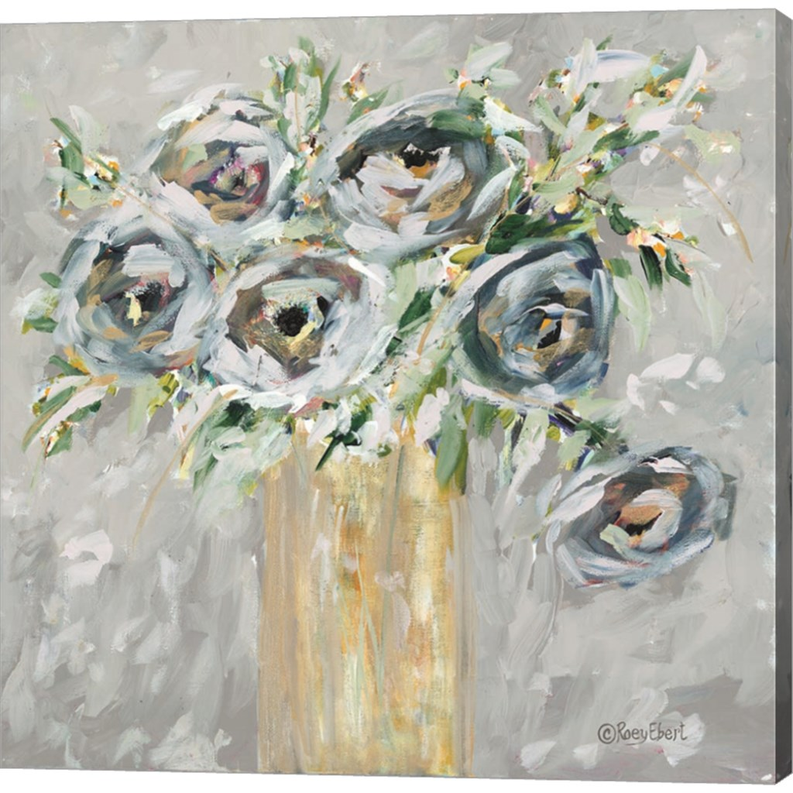 Blooms in Gold Vase by Roey Ebert, Canvas Art