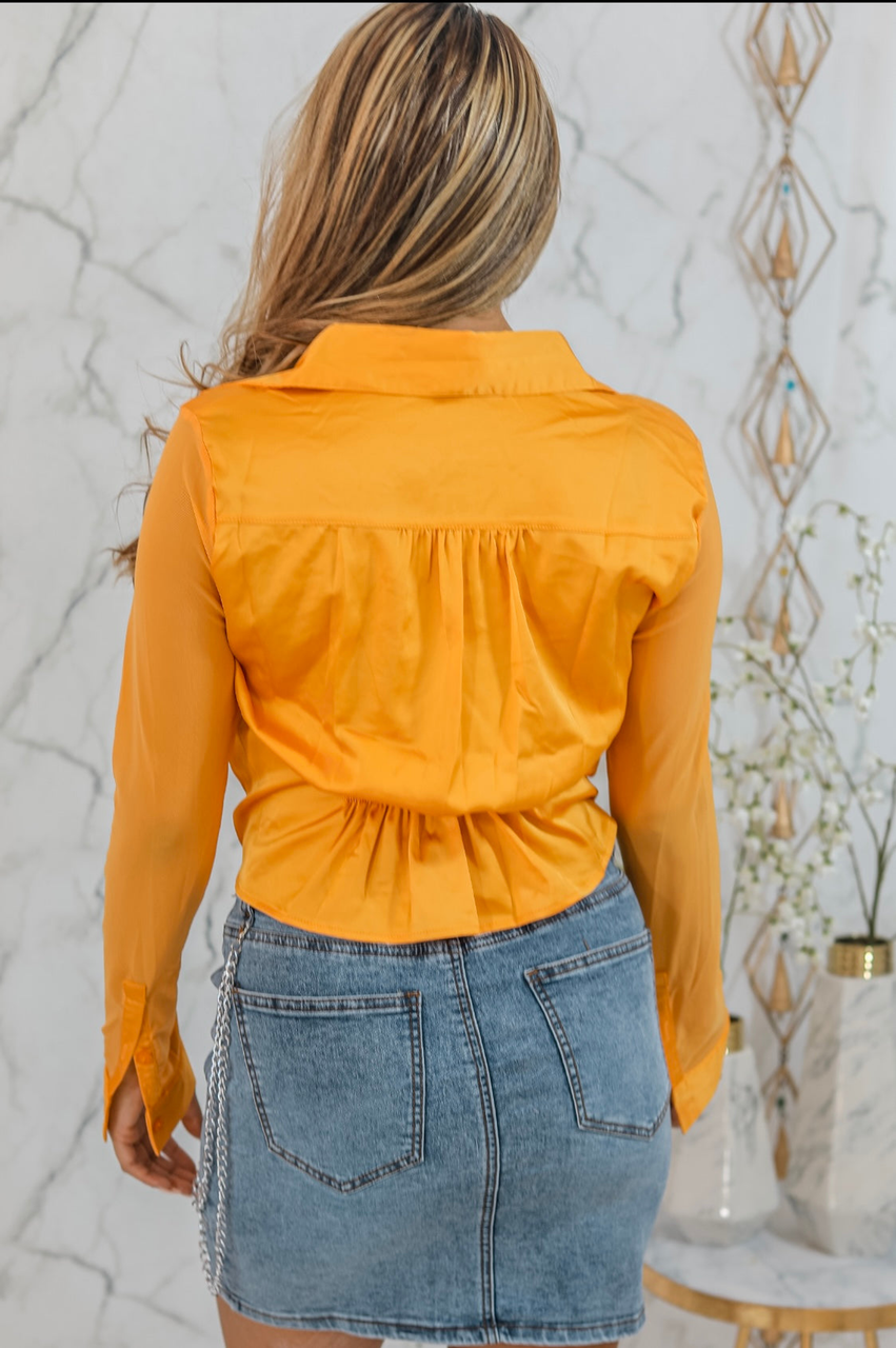 Golden Sunset Long Sleeves Front Tie Blouse
