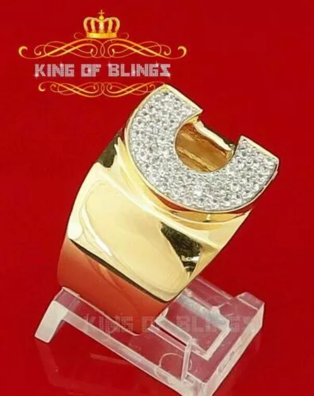 10K Yellow Gold Finish Alphabets Silver Rings With Lab Created Diamonds