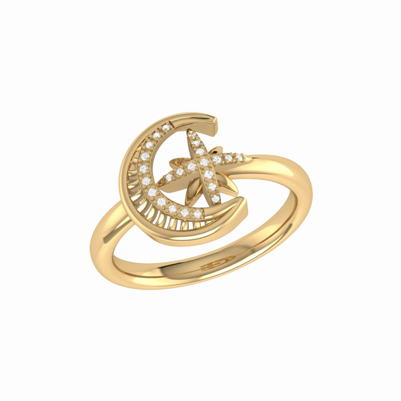 Moon-Cradled Star Diamond Ring in 14K Yellow Gold Vermeil on Sterling Silver - LMJDRR0008Y-1