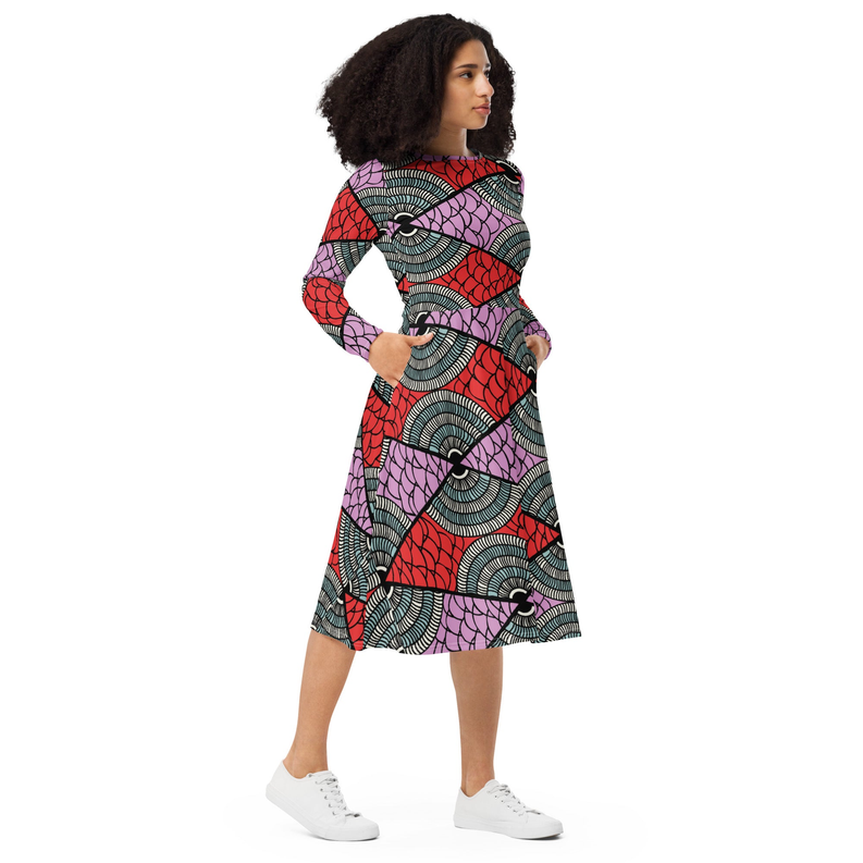 Green and Pink Ankara Midi Dress - 9595067_15103