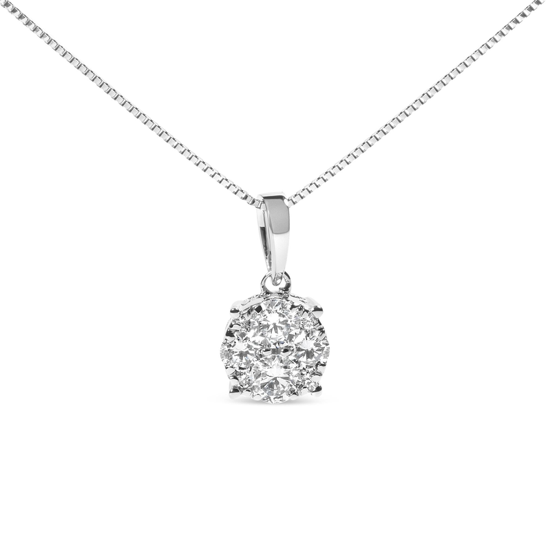 14k White Gold 1/2 Cttw Lab Grown Diamond Floral Cluster Pendant 18" Necklace (G-H Color, VS1-VS2 Clarity)