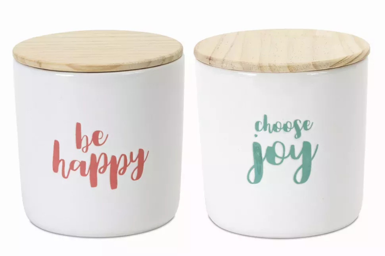 Canister (Set of 2) 4.75"H Wood/Stoneware