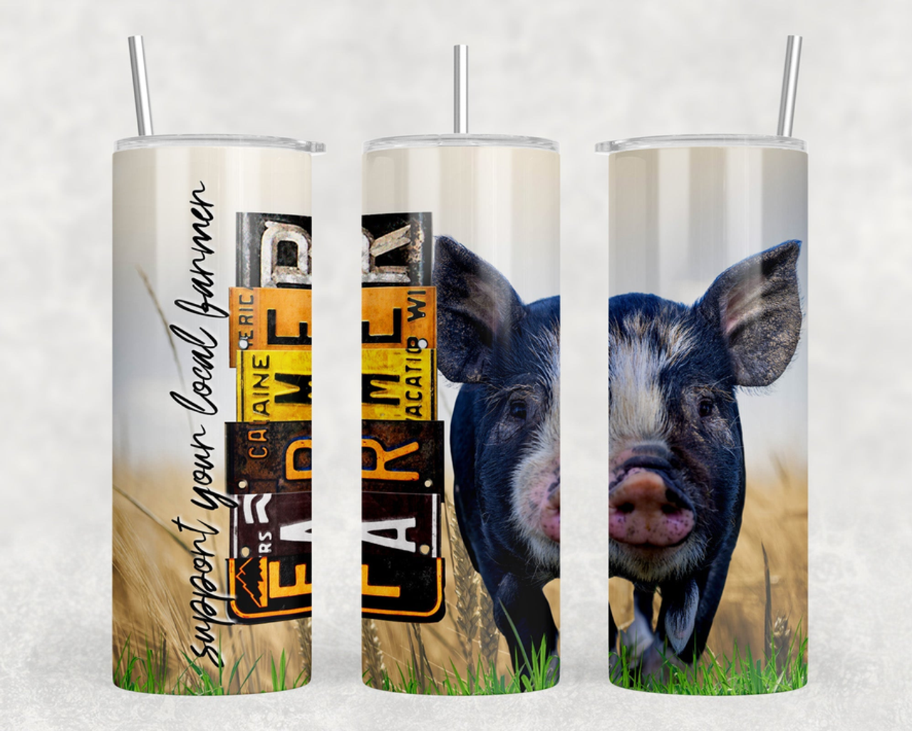 Support Your Local Farmer Pig|Skinny Tumbler|Optional Bluetooth Speaker| Speaker Color Varies