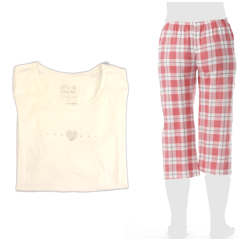 Women's Cozy Pajama Set Plaid Pants and Cotton Soft Heart T shirt by Just Love - 422979824191_38E0