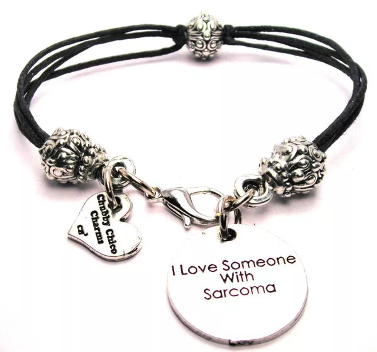 I Love Someone With Sarcoma Pewter Beaded Black Cord Bracelet