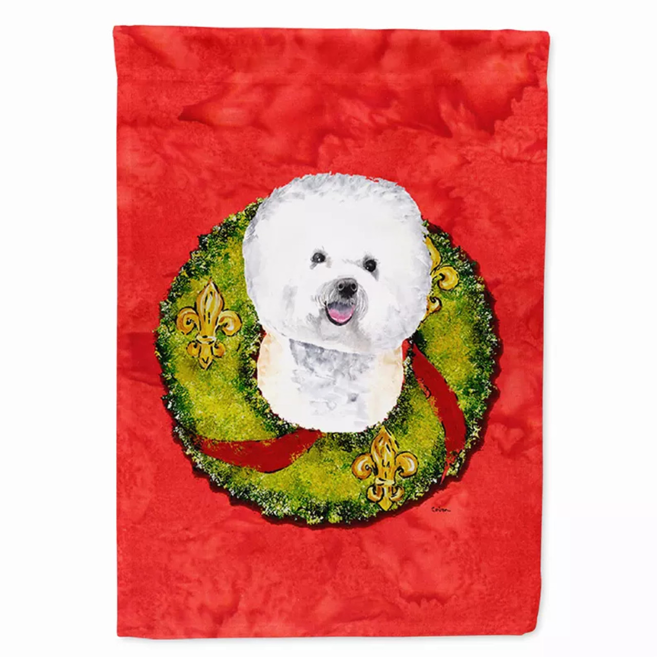 Christmas Wreath With Dog Flag Garden Size - S000213B001695P118813V000