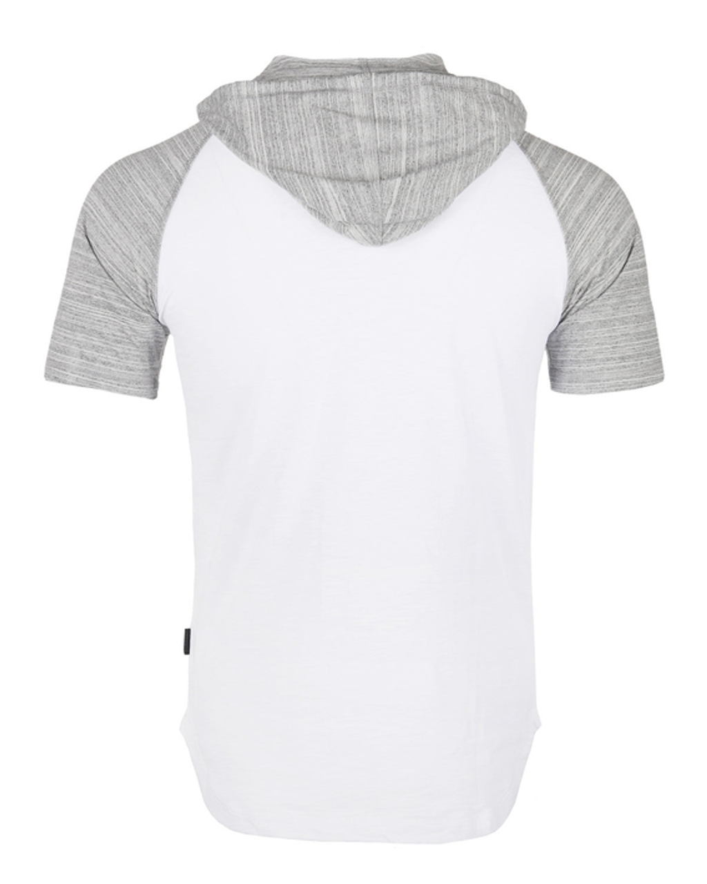 ZIMEGO Men's Short Sleeve Raglan Hoodie Round Bottom Semi Longline T-Shirt - ZGSS150H-WHT-BLK-XXL