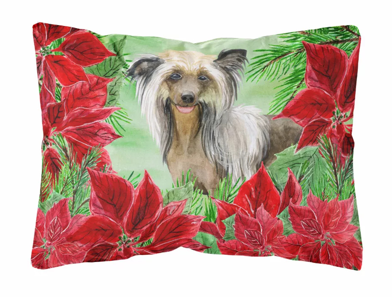 Poinsettas Dog Art Canvas Fabric Decorative Pillow - S000213B001695P112017V000