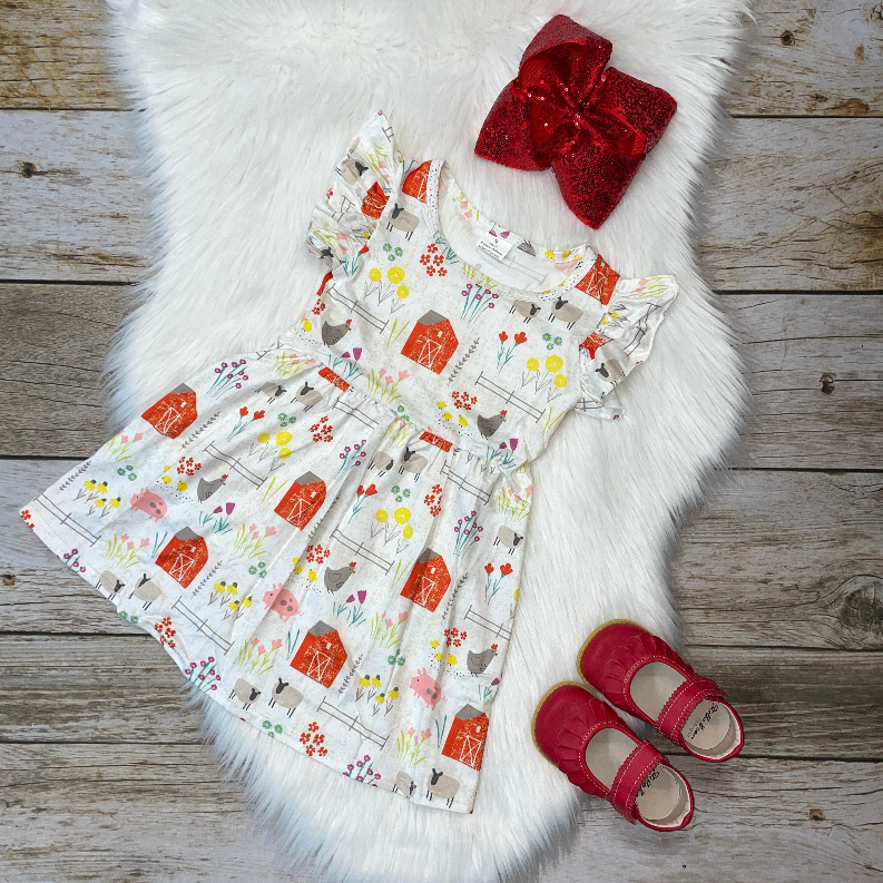 Farm Print Flutter Sleeve Dress - S001571B002410P000066V003