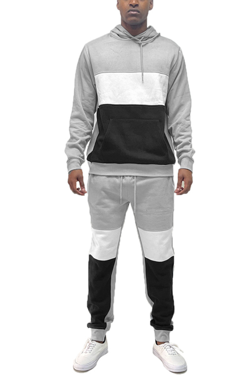 COLOR BLOCK SWEAT SET - SET-WF120-GREYBLACK-2XL
