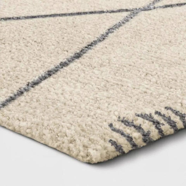 5x7 Feet Beige Ivory Soft Plush Diamond Boho Area Rug
