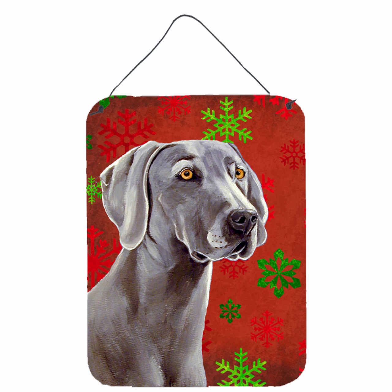 Red and Green Snowflakes Holiday Christmas Design with Dog Wall or Door Hanging Prints - LH9341DS1216