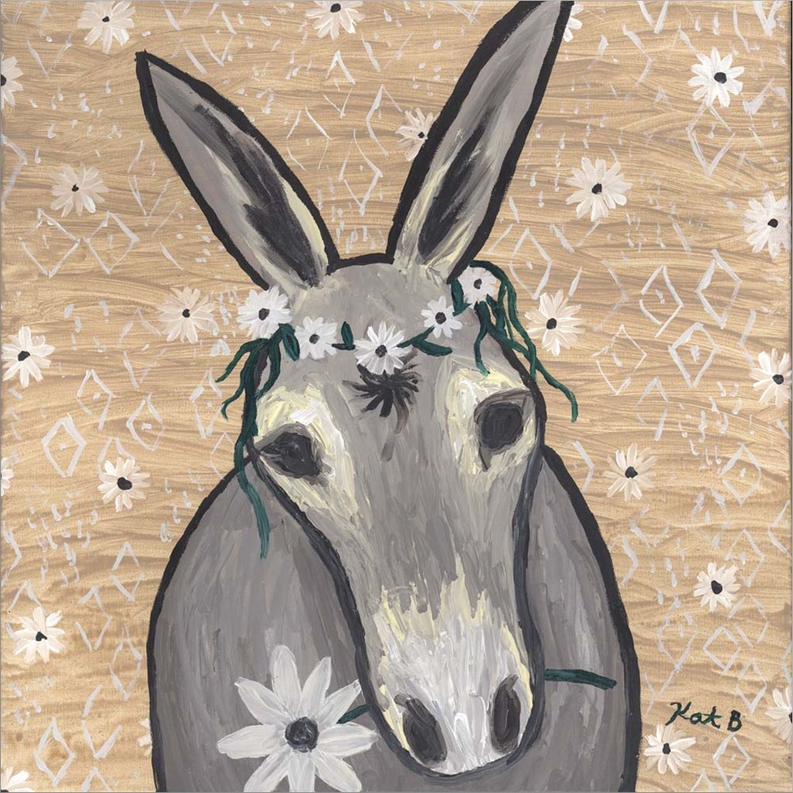 Donkey with Daisies by Kathleen Bryan, Canvas Art