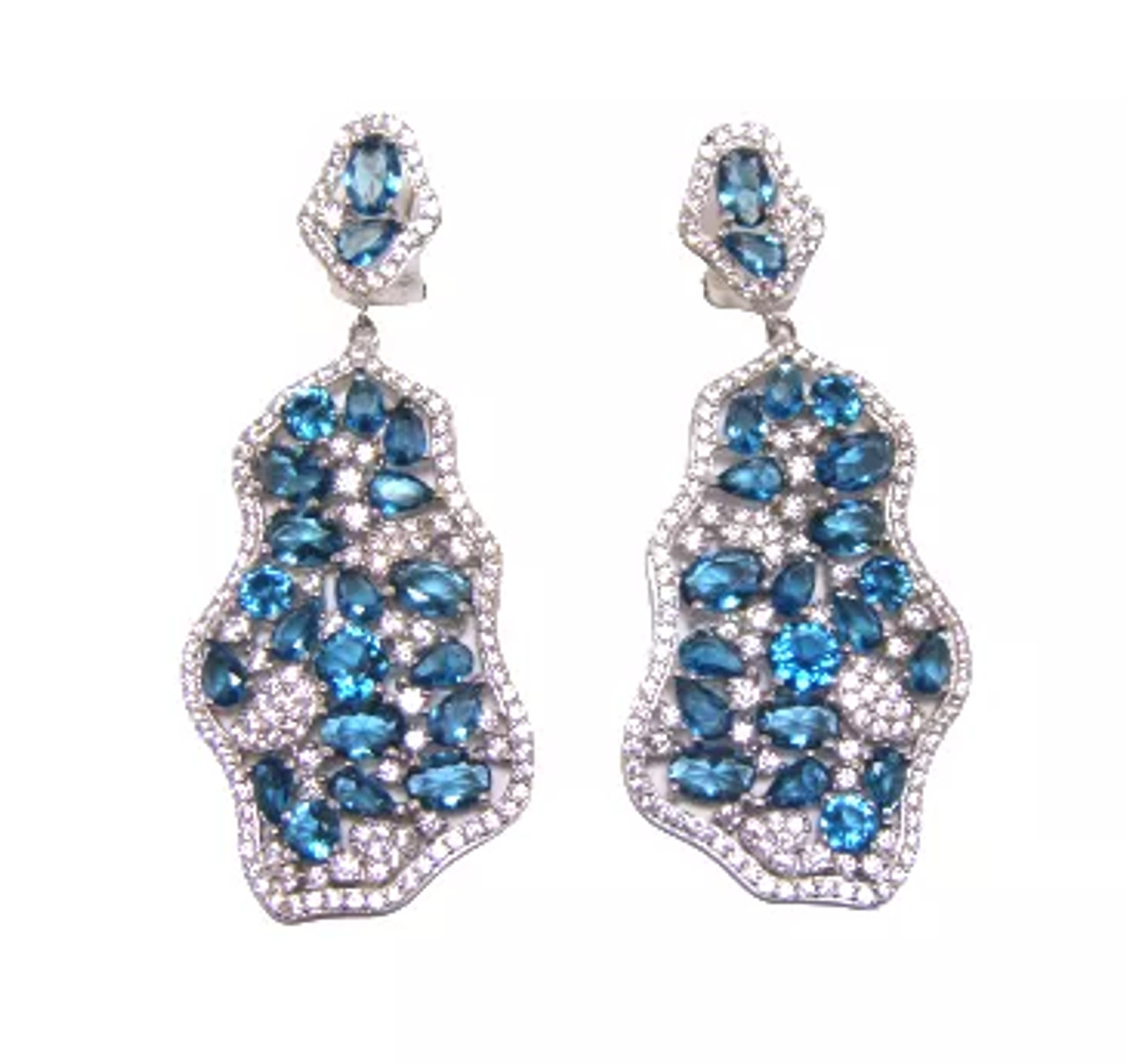 Simulated Blue Topaz Drop Earrings, 925 Sterling Silver