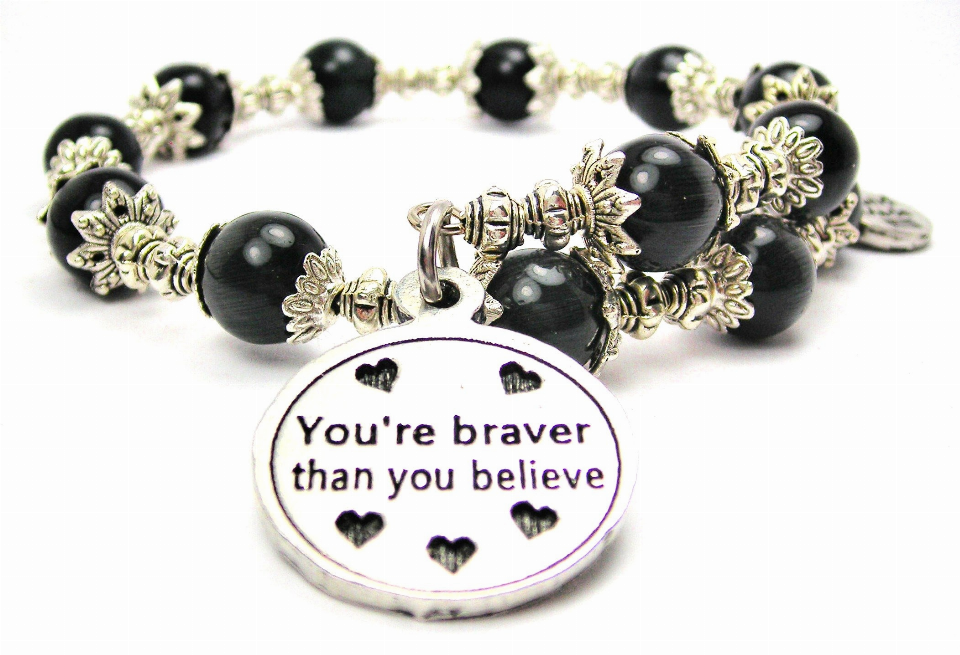 You're Braver Than You Believe Circle Cat's Eye Beaded Wrap Bracelet