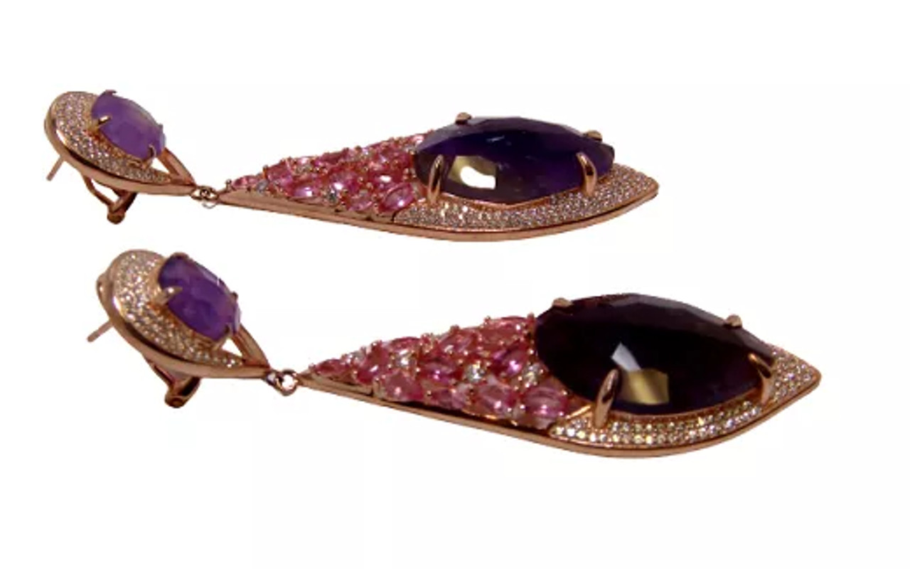 Amethyst Dangle Earrings, 925 Sterling Silver - 1943PR-R-ER