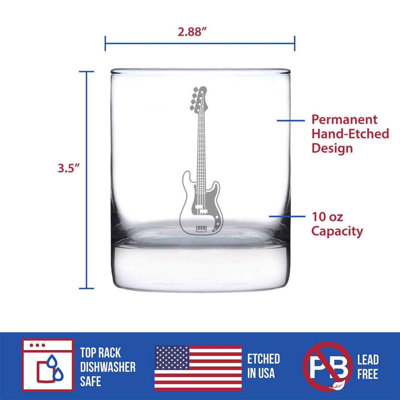 Electric Bass Guitar Whiskey Rocks Glass - Musician Gifts