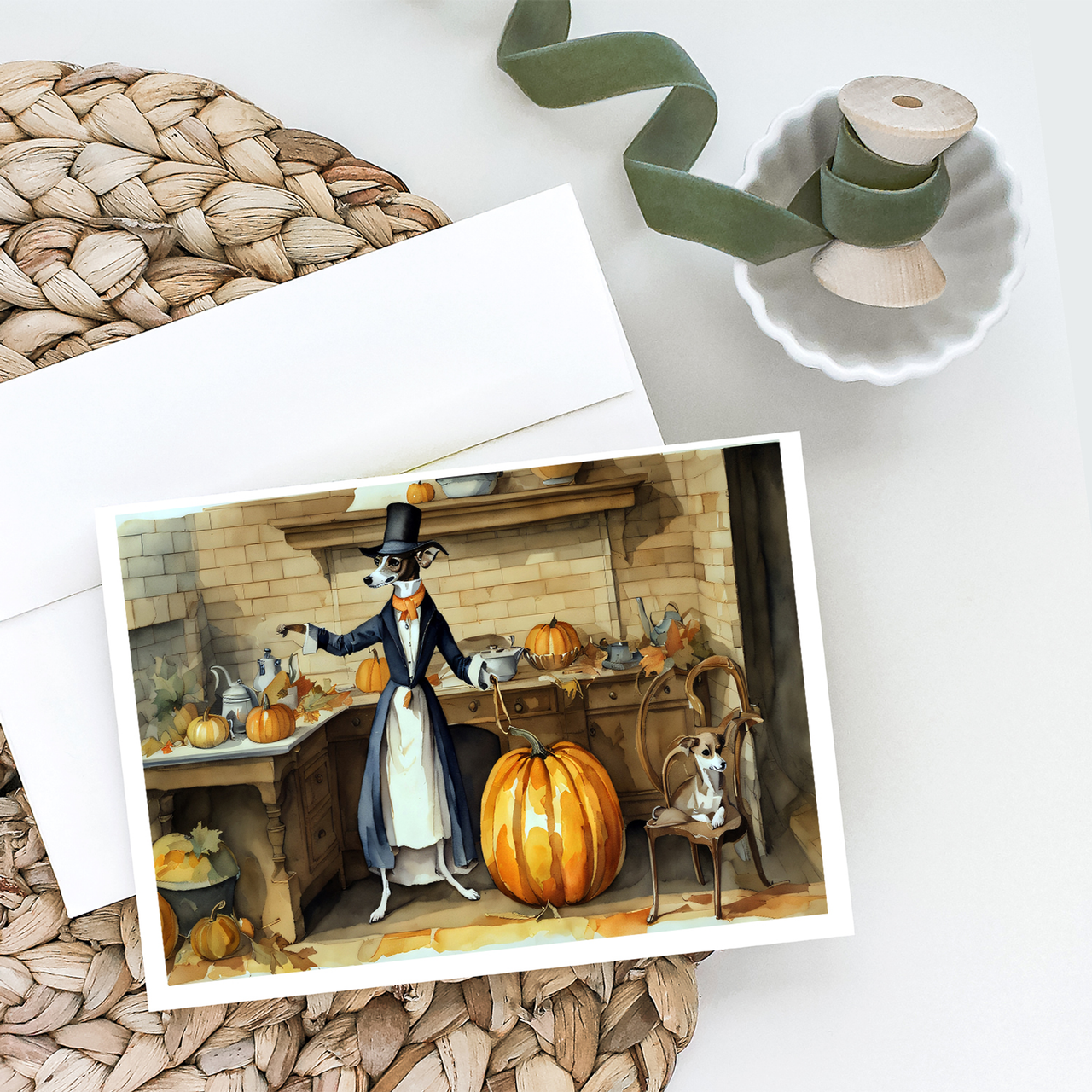 Italian Greyhound Fall Kitchen Pumpkins Greeting Cards Pack of 8