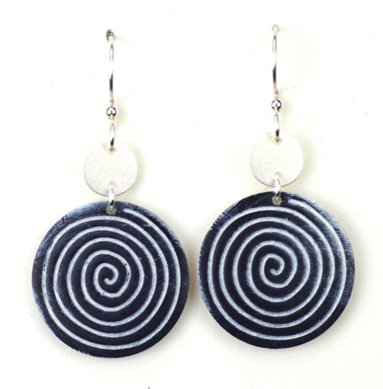 Silver Oval & Large Black Circle with Iridescent Swirl