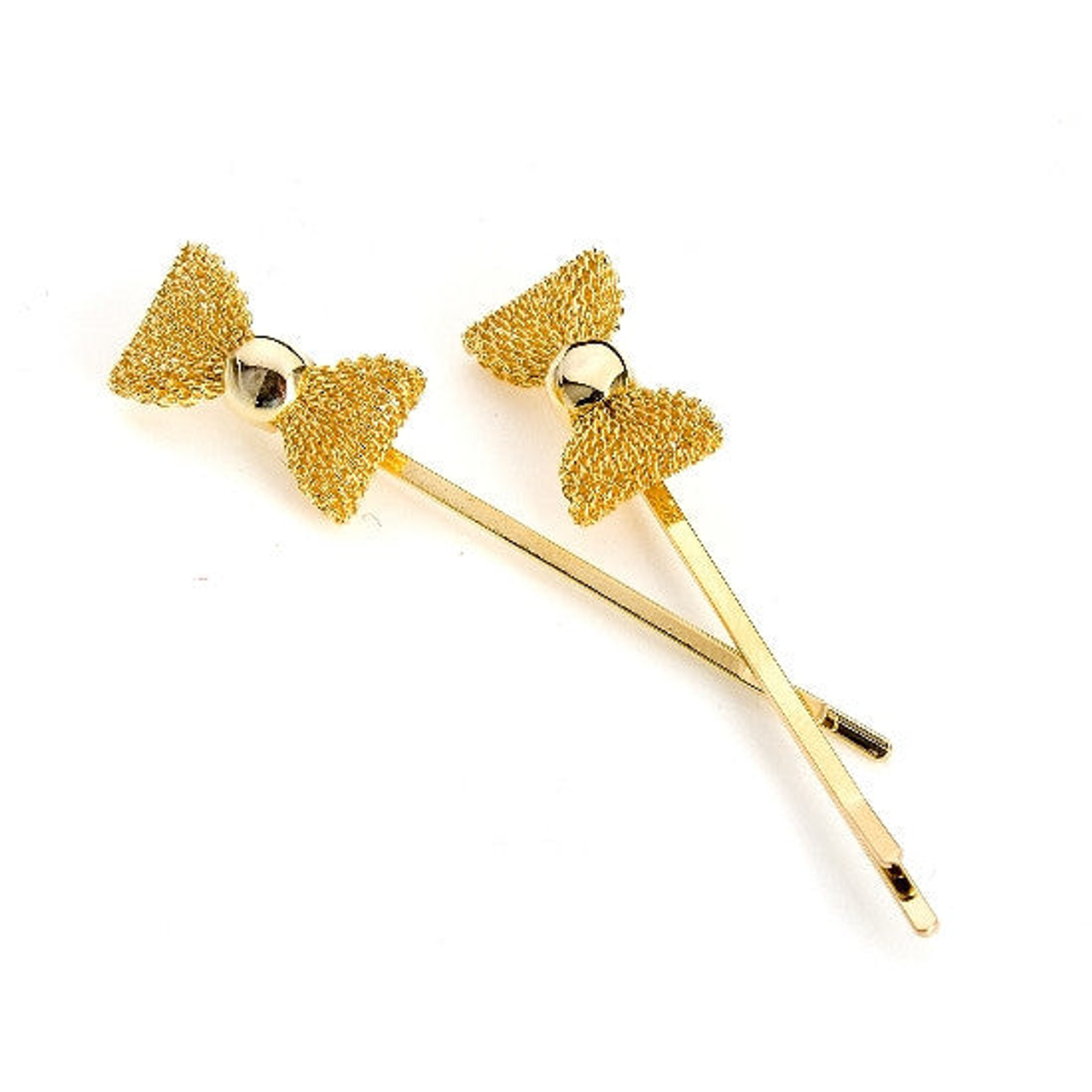 Gold Mesh Bow Bobby Pin (Pair)